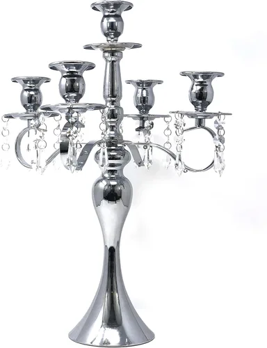 Allgala Candelabro de plata de 19 pulgadas, 5 brazos, plateado, cromado, portavelas cónico 18" 5arm Plata