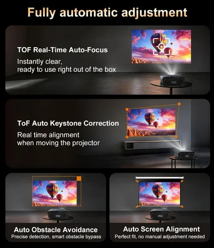 Miniatura 7 de Proyector diurno ANSI 2550, proyector inteligente de Google TV 4K con altavoces duales de 35 W Dolby Audio, tiro más corto, enfoque automático ToF
