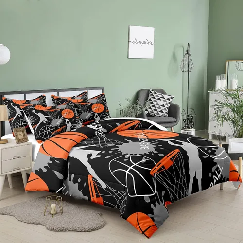 Miniatura 2 de Bodhi Ropa de cama para niños: juego de edredón deportivo de baloncesto para niños, tamaño matrimonial con fundas de almohada 4003