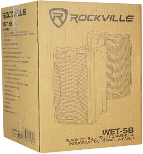 Miniatura 9 de Rockville WET-5B 70V/100V 5.25" Altavoz de pared para interiores y exteriores, IPX55, diseño impermeable ventilado, montaje giratorio, negro