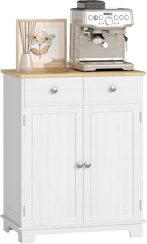 Miniatura 20 de HOMCOM Aparador de buffet con encimera de madera maciza, gabinete de almacenamiento de cocina moderno, gabinete de barra de café con 2 cajones, Negro