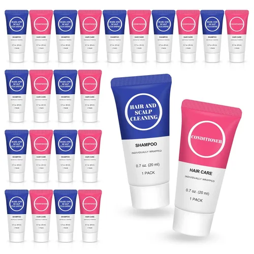 Juego de champú y acondicionador de tamaño de viaje, pequeña prueba de champú para el cabello, kit de acondicionador de muestra de mini artículos de