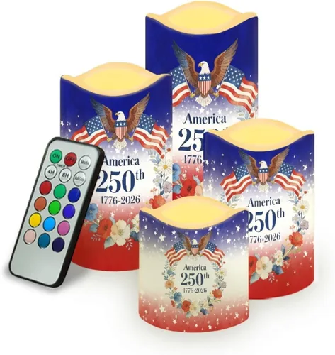 Miniatura 43 de Jeiento American Flag Flameless Candles 4 Pack 4th of July Home Decoration Flower American Flag LED Candles Battery Operated with Timer Remote