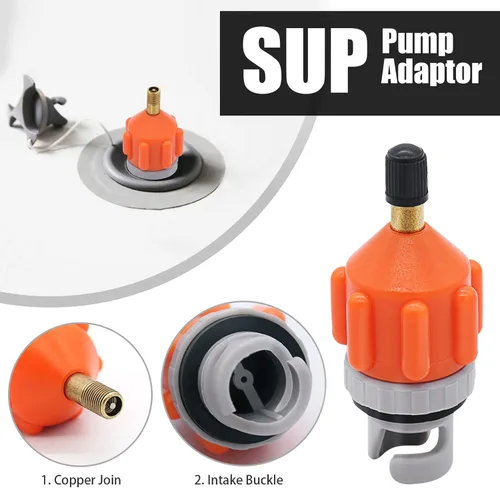 Miniatura 2 de Paquete de 2 adaptadores inflables de bomba de tabla de remo (SUP), adaptador universal estándar Schrader de válvula de aire, convertidor de Naranja