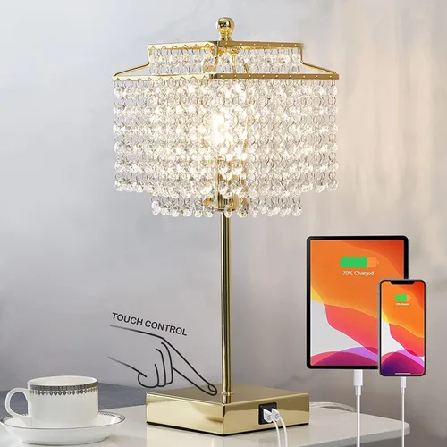 Miniatura 7 de Luvkczc Lámpara de Mesa de Cristal con Control Táctil Juego de 2, Lámpara de Mesa de Noche USB con Puertos USB C+A, Lámpara Regulable con Pantalla