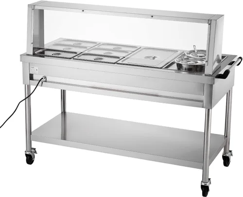 Miniatura 11 de VEVOR Calentador de alimentos comercial, 7 bandejas + 2 ollas, mesa de vapor eléctrica, 1800 W, calentador de alimentos profesional para catering