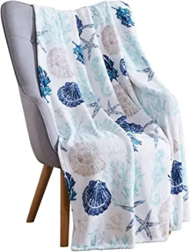 Miniatura 9 de Manta Decorativa para Decoración del Hogar Vida Oceánica Costera: Suave Felpa de Terciopelo Polar Tonos Calmantes de Azules, Verdes, Beige sobre