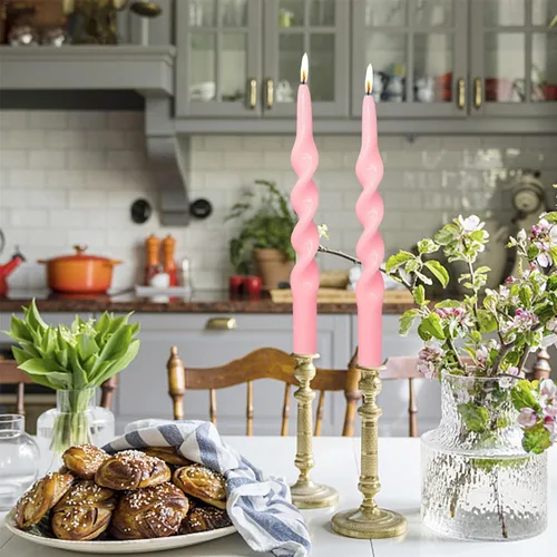 Miniatura 5 de Pink Candlesticks - Juego de 2 velas cónicas en espiral, sin perfume, de 10 pulgadas de largo, velas cónicas sin perfume para decoración del hogar