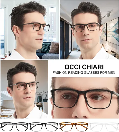 Miniatura 3 de OCCI CHIARI Anteojos de lectura de marco grande para hombre, elegantes y ligeros para lectores 1.0 1.5 2.0 2.5 3.0 3.5 4.0 5.0 6.0 (negro, 2.25)