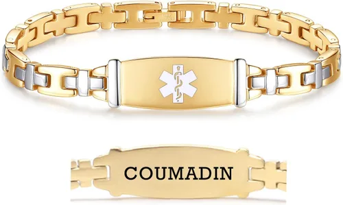 Miniatura 100 de LinnaLove Lady Medical Alert - Pulseras médicas de acero inoxidable para mujer, 7.5 pulgadas