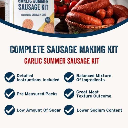 Miniatura 2 de Kit de salchicha de verano con ajo de PS Seasoning - Incluye mezcla de condimentos para salchichas, cura y fundas para hasta 25 libras de carne