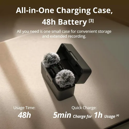 Miniatura 4 de DJI Mic Mini (2 TX + 1 RX + Estuche de Carga) Micrófono Lavalier Inalámbrico, Ultraligero, Cancelación de Ruido, Hasta 48 Horas de Duración