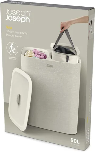 Miniatura 5 de Joseph Joseph Tota - Cesta separadora de ropa sucia de 90 litros/23.8 galones con tapa, 2 bolsas de lavado extraíbles con asas, color crudo Ecru