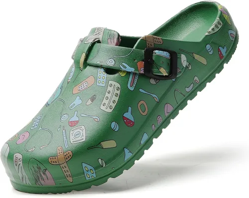 Miniatura 11 de Zuecos de enfermera estampados para mujer: zuecos de jardín sin cordones, impermeables, ligeros, duraderos, antideslizantes, cómodos para turnos