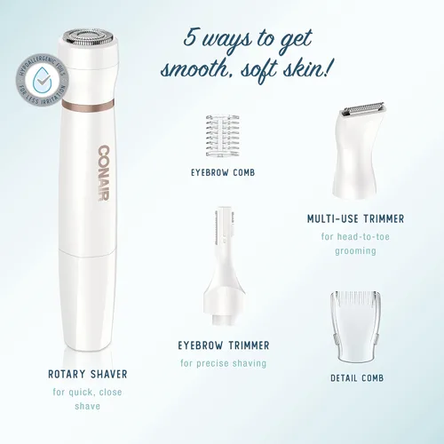 Miniatura 2 de Conair Depilación facial todo en 1 para mujeres, recortadora eléctrica inalámbrica, perfecta para cara, orejas/nariz, cejas y líneas de bikini