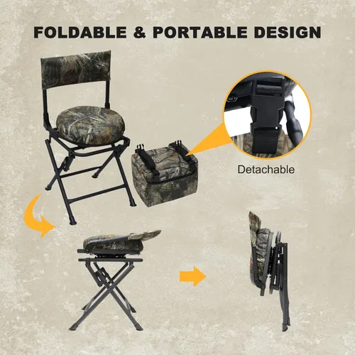 Miniatura 6 de MDSTOP Silla de caza giratoria de 360 grados para refugios de caza, asiento de caza plegable, silla de pesca, ligera, portátil, cojín acolchado