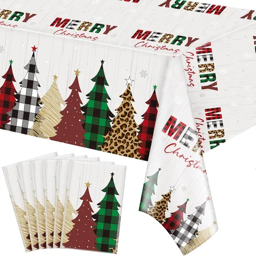 Miniatura 7 de Preboun Mantel de Navidad de Mesa de Navidad Mantel de Plástico Mantel Cuadrado con Árbol de Navidad Mantel Rectangular para Navidad para Fiesta