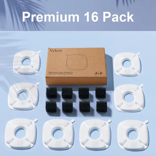 Miniatura 7 de Veken Filtro de fuente de agua para gatos, paquete de 8 filtros clásicos de repuesto y 8 esponjas de repuesto para dispensador automático de agua
