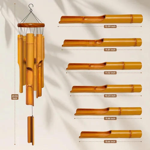 Miniatura 3 de Campanillas de viento de bambú de 30 pulgadas, 6 tubos, campanillas de viento de madera hechas a mano que aportan una melodía única y relajante