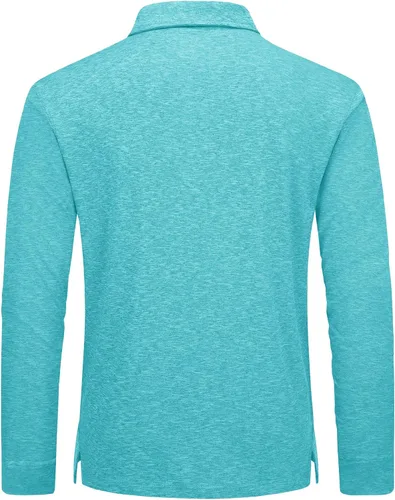 Miniatura 3 de TACVASEN Polo de 3 botones para hombre, manga larga, casual, elástico, ajuste regular, deportes, senderismo, golf