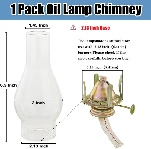 Miniatura 2 de Base de 2.13 pulgadas por lámpara de aceite de 6.5 pulgadas, reemplazo de chimenea, globo de queroseno alto, lámparas de aceite transparente, globo