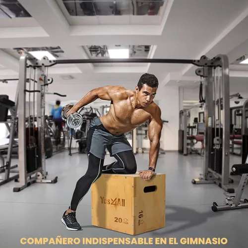 Miniatura 2 de Yes4All Caja pliométrica de madera, caja de saltos 3 en 1 para gimnasio en casa (12/14/16 in), cajas de 450 lbs para subir con bordes lisos y asas