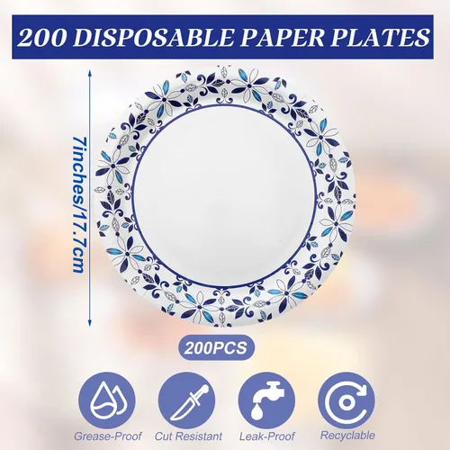 Miniatura 3 de FillTouch Paquete de 200 platos de papel desechables de 7 pulgadas para uso diario, a prueba de remojo, platos de papel pequeños resistentes