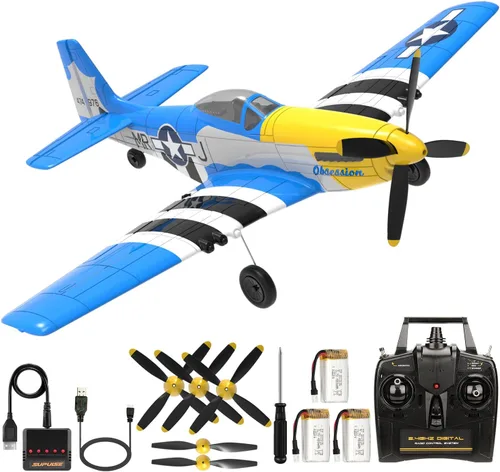 Miniatura 11 de Avión RC P51 de 4 canales con control remoto Aileron/Aerobatic/3Level FC/Gyro estabilizador fácil control para niños adultos principiantes Mejor