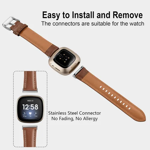 Miniatura 3 de Maledan Paquete de 2 correas de cuero de grano compatibles con Fitbit Versa 3 y Fitbit Sense Smartwatch