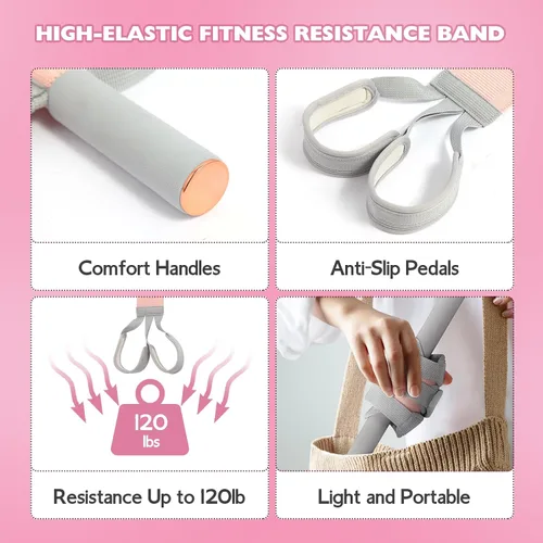Miniatura 6 de Banda de resistencia de fitness con asas y pedal antideslizante, bandas de ejercicio de tela de 150 libras, juegos de iniciación de yoga, cuerda