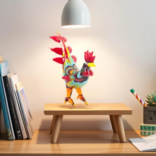 Miniatura 2 de Mini figuras de gallo de pollo de vidrio soplado, hechas a mano, pequeño compañero lindo coleccionable para adorno de escritorio (rojo)