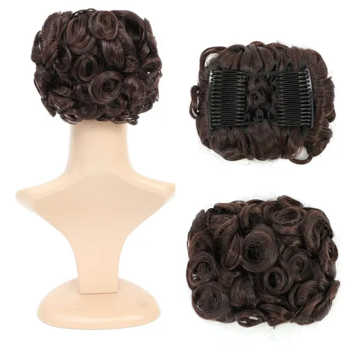 Miniatura 21 de SWACC Extensión de moño corto rizado desordenado, fácil de estirar, peines para el cabello, extensión de cola de caballo con clip, coletero, Marrón
