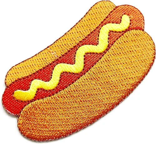 Miniatura 3 de PL Hot Dog con Mostaza Comida Rápida Lindo Logotipo de Dibujos Animados 1 Coser Hierro en Bordado Apliques Insignia Parche Ropa Traje
