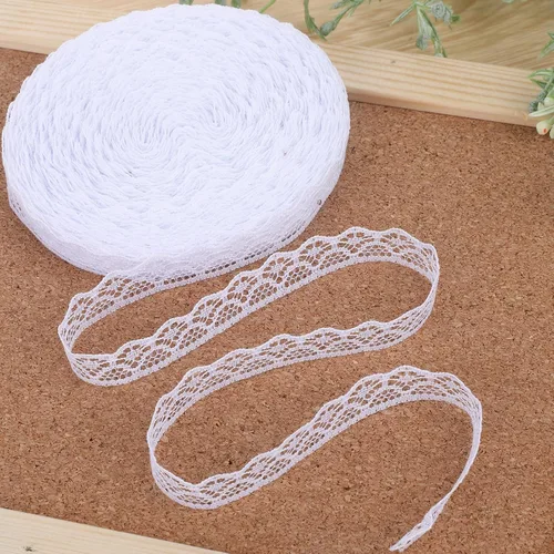 Rollo de cinta de encaje blanco de 30 yardas de ancho de 0.6 pulgadas de ancho, cinta de encaje de flores, para decoración de bodas, ramo y embalaje