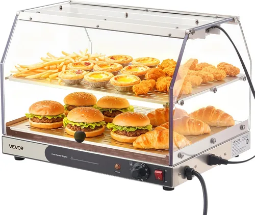 Miniatura 14 de VEVOR Exhibidor Calentador de Alimentos Comercial de 2 Niveles, Calentador Exhibidor de Alimentos de 800W con Luz para Mejorar la Exhibición
