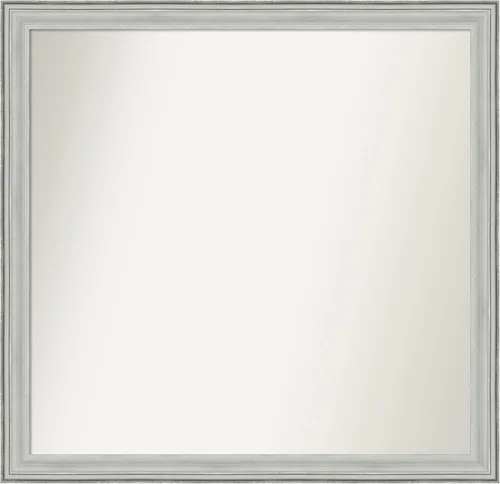 Miniatura 525 de Amanti Art Espejo de baño plateado para sobre fregadero, 25 x 25 pulgadas, espejo de tocador cuadrado estrecho de níquel cepillado, marco de madera