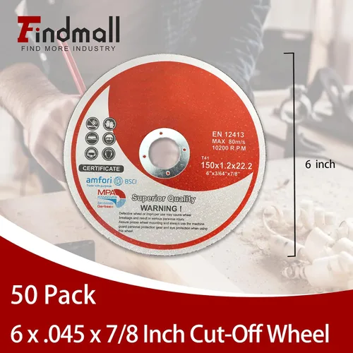 Miniatura 4 de Paquete de 50 discos de corte de metal y acero inoxidable de 6 x 0.045 x 7/8 pulgadas para amoladoras angulares