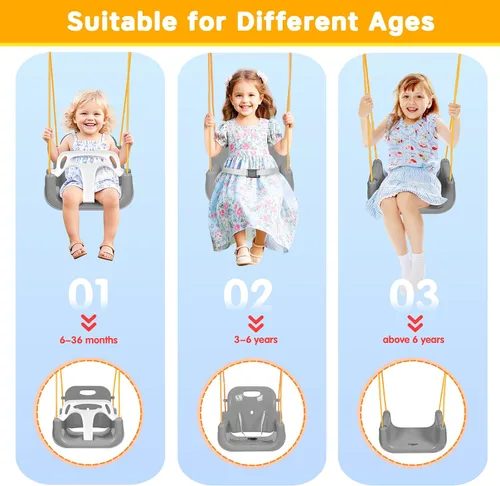 Miniatura 5 de Juego de columpios para niños pequeños, columpio 3 en 1 para patio trasero, juegos de columpios plegables para niños de 6 meses en adelante, fácil