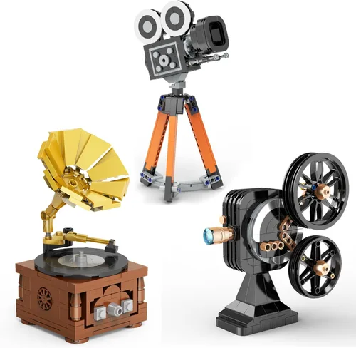 Juego de construcción de modelos vintage 3 en 1 para adultos, adolescentes de 14 años, proyector de fonógrafo retro, cámara coleccionable y modelo