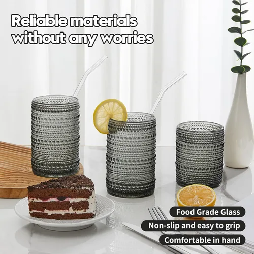Miniatura 3 de HomeVogue Hobnail Juego de 6 Vasos para Beber de 15 oz, Juego de Cristalería Vintage Juego de Vasos de Cóctel, Vaso Gris en Relieve, para Cerveza