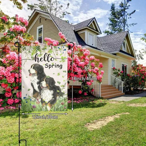 Miniatura 3 de Bandera Hello Spring de jardín de Bernese Mountain Dog de 12 x 18 pulgadas de doble cara vertical pequeña para decoración de exterior de vacaciones