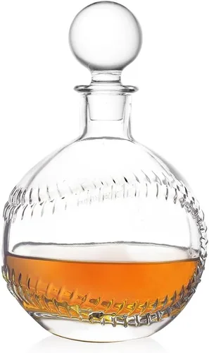 Decantador de whisky de béisbol con tapón de vidrio de 33.8 oz/33.8 fl oz, decantador redondo para whisky, bourbon, brandy, licor y ron para papá,