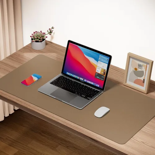 Miniatura 2 de Boutilon Almohadilla de piel protectora para escritorio, alfombrilla antideslizante para ratón, tapete de escritorio para computadora portátil, Caqui