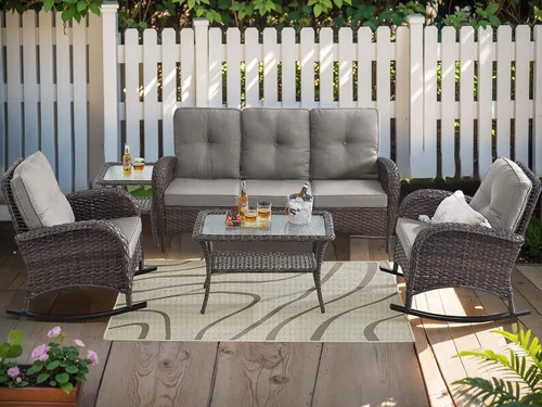 Miniatura 15 de HUMMUH Juego de 2 sillas de mimbre para exteriores, sillas de comedor con respaldo alto y asiento profundo para jardín, porche, patio trasero