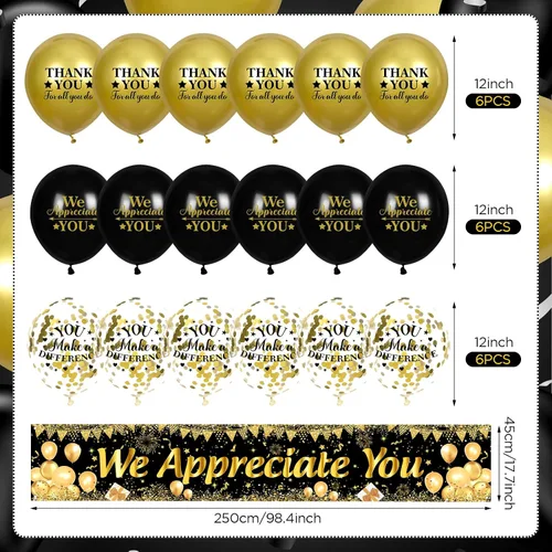 Miniatura 6 de Decoraciones We Appreciate You Letrero de Jardín Negro Dorado We Appreciate You con 18 Globos Letrero Gracias por Todo lo que Haces Regalos