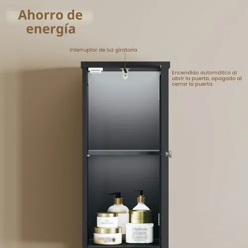 Miniatura 4 de ChooChoo Armario Alto de Almacenamiento para Baño con Luz, Gabinete de Baño Estrecho de 5 Niveles con 2 Puertas, Gabinete de Ropa Blanca Delgado