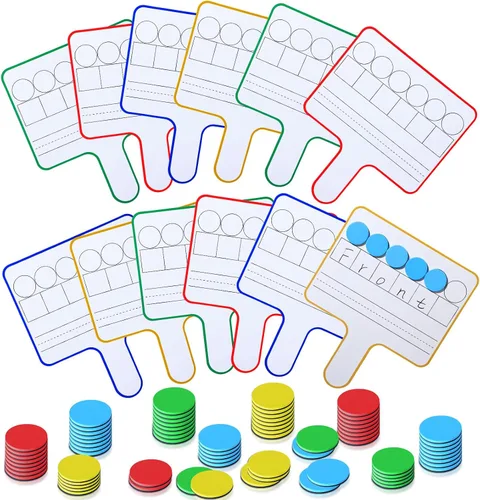Miniatura 7 de Seajan Juego de 12 paletas educativas de borrado en seco, tablero de respuesta manual de doble cara con contadores magnéticos, discos de conciencia