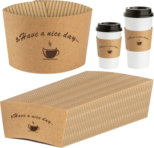 Miniatura 8 de Fundas de papel kraft para tazas de café, 200 paquetes, fundas de café, fundas de taza corrugadas desechables para aislamiento protector caliente