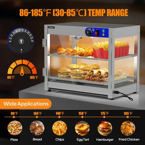 Miniatura 3 de ROVSUN Calentador de Alimentos de 2 Niveles, Calentador de Pizza, Calentador de Alimentos Comercial con Iluminación LED, Estantes Desmontables