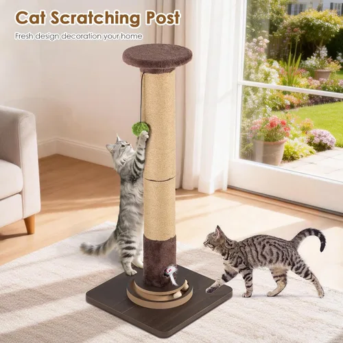 Miniatura 6 de Poste rascador de sisal para gatos de 35.4 pulgadas de alto, base estable antipunta, agujero interactivo para mouse y juguetes, torre rascador